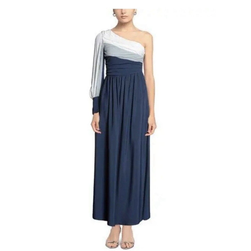 Carla G Maxi Dress-NWT-Size 40-Lined-Blue/White-One Shoulder